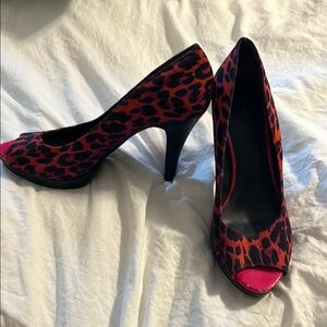 Leopard Print Peep Toe Heels